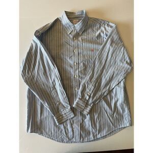 Brooks Brothers XL The Original Polo Shirt Blue White Stripe Non Iron Cotton‎